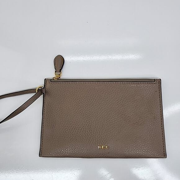 Lauren Ralph Lauren Handbags - Ralph Lauren RLL Wristlet Taupe Pebbled Faux Leather Clutch Zip 8x5 Slight Flaws